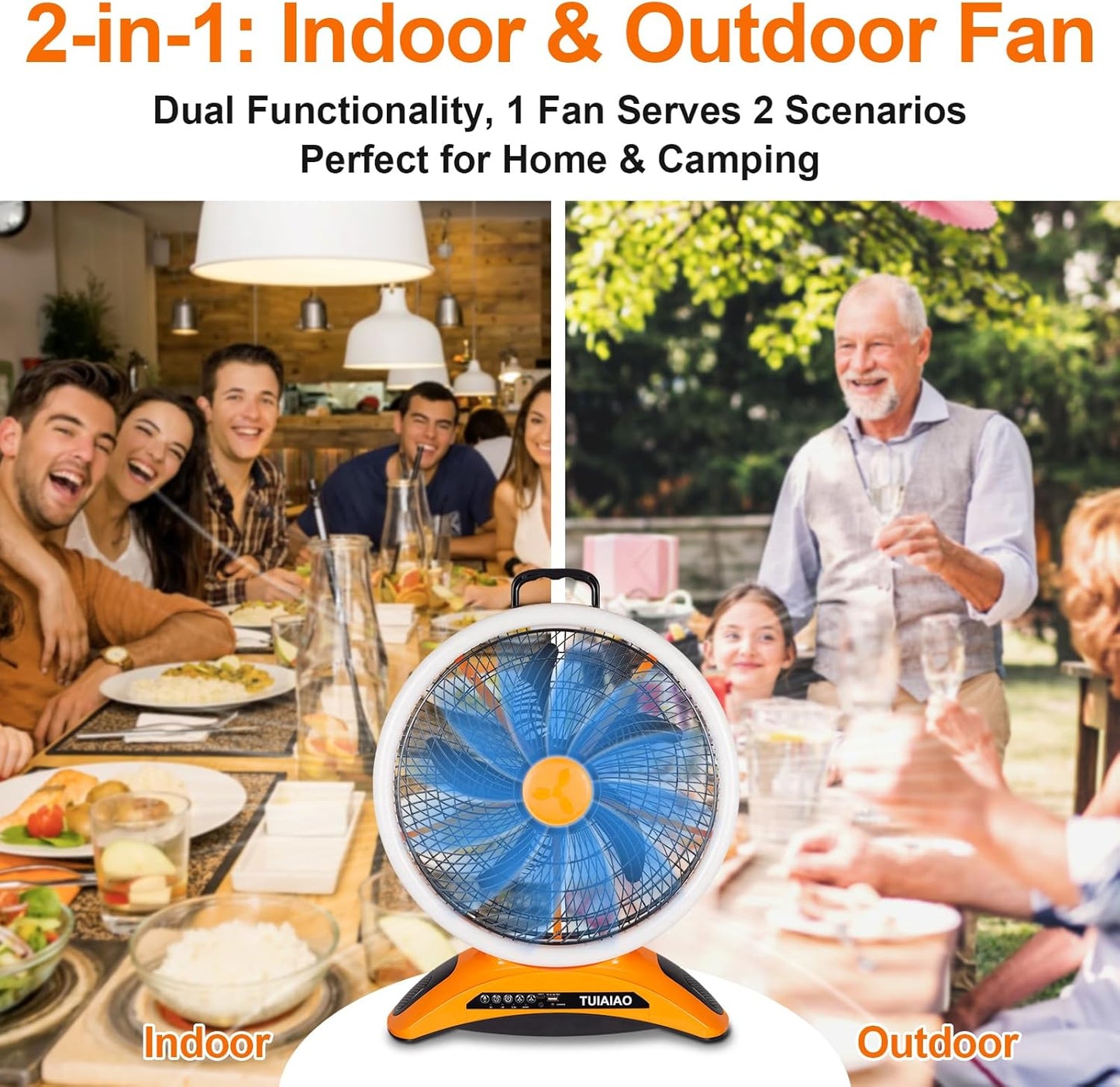 45000Mah Battery Operated Camping Fan with LED, Large 12-Inch Blades High Velocity Rechargeable Portable Outdoor Fan, Cordless Floor Fan with Remote & Timer for Garage Hurricane