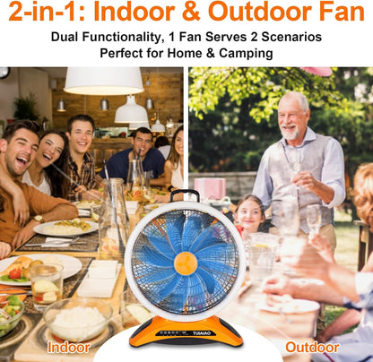 45000Mah Battery Operated Camping Fan with LED, Large 12-Inch Blades High Velocity Rechargeable Portable Outdoor Fan, Cordless Floor Fan with Remote & Timer for Garage Hurricane