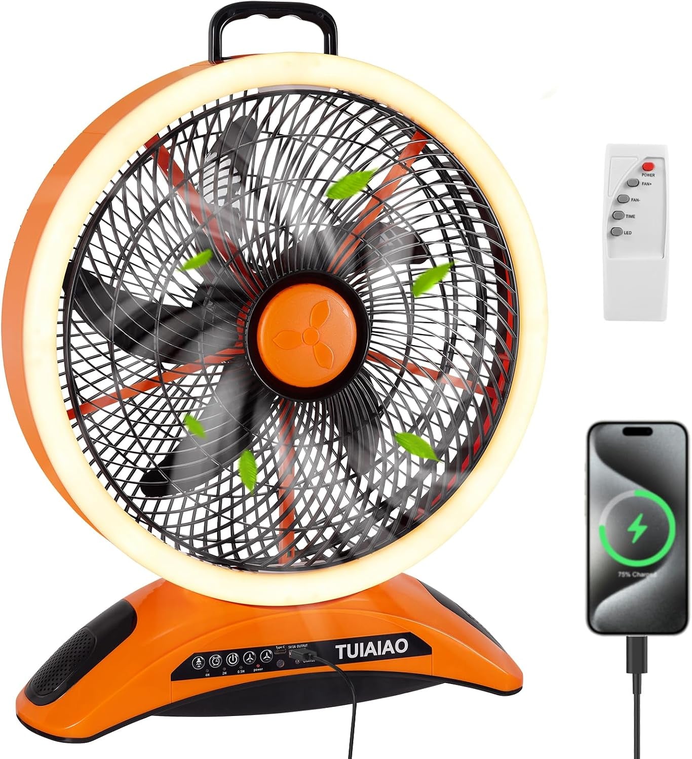 45000Mah Battery Operated Camping Fan with LED, Large 12-Inch Blades High Velocity Rechargeable Portable Outdoor Fan, Cordless Floor Fan with Remote & Timer for Garage Hurricane