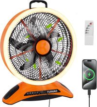 45000Mah Battery Operated Camping Fan with LED, Large 12-Inch Blades High Velocity Rechargeable Portable Outdoor Fan, Cordless Floor Fan with Remote & Timer for Garage Hurricane