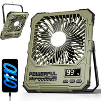 20000Mah Battery Powered Fan, Ultra-Slim Portable Rechargeable Camping Fan, Cordless Rechargeable Desk Fan, 4 Speeds LED Light for or Bedroom, Outdoor, Tent, Travel (Green)