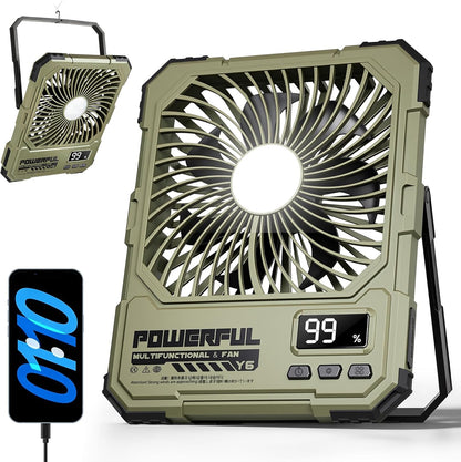 20000Mah Battery Powered Fan, Ultra-Slim Portable Rechargeable Camping Fan, Cordless Rechargeable Desk Fan, 4 Speeds LED Light for or Bedroom, Outdoor, Tent, Travel (Green)