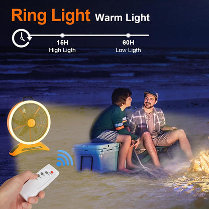 45000Mah Battery Operated Camping Fan with LED, Large 12-Inch Blades High Velocity Rechargeable Portable Outdoor Fan, Cordless Floor Fan with Remote & Timer for Garage Hurricane