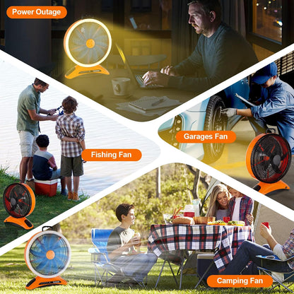 45000Mah Battery Operated Camping Fan with LED, Large 12-Inch Blades High Velocity Rechargeable Portable Outdoor Fan, Cordless Floor Fan with Remote & Timer for Garage Hurricane